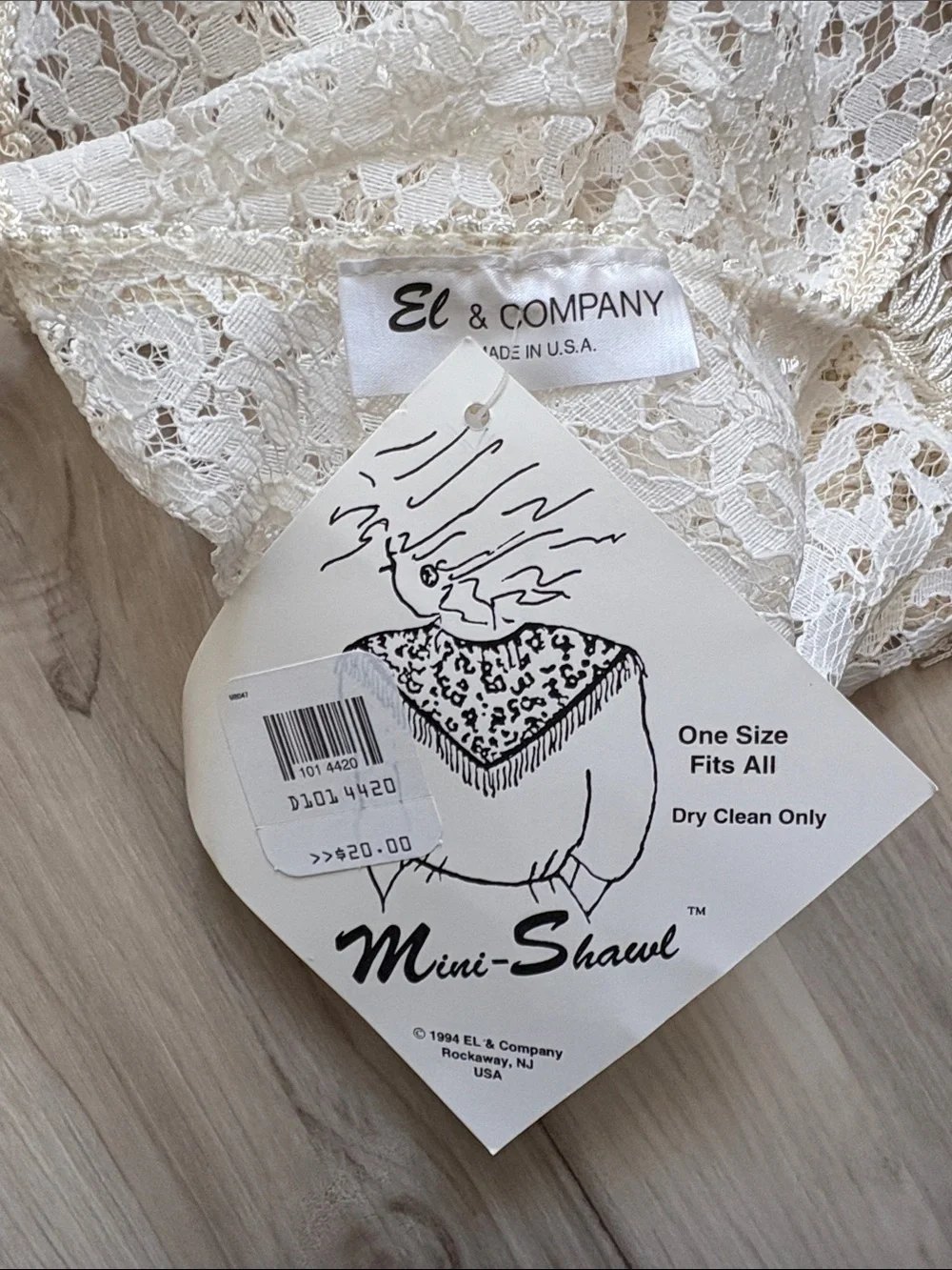VTG 1994 EL & Company Lace Mini Shawl Ivory Fringe Made in USA NWT